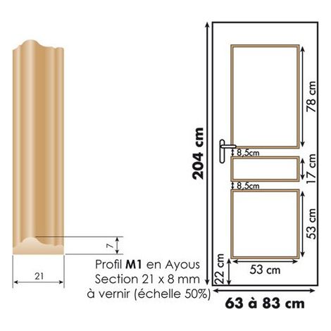 Moulure décorative pour porte classique M1 – Kit de 3 panneaux droits en polymère haute densité – Prêt à peindre pour intérieur (1/2)