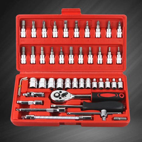 Kit de clé à douille, embouts rotatifs, cliquet 24 dents et biellette pour réparation automobile (1/5)