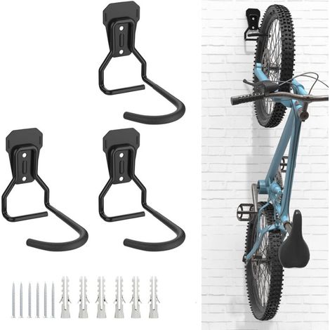 Set di 3 ganci per bicicletta, robusto supporto a parete a forma di L, neri