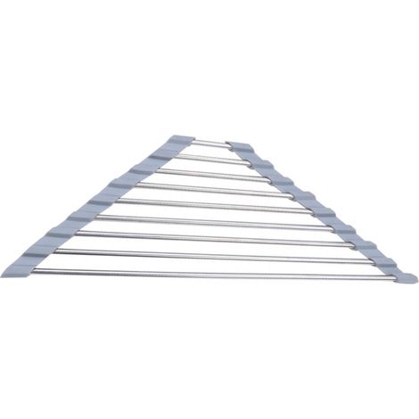 Égouttoir à vaisselle triangulaire pour coin d'évier, enrouleur, pliable, en acier inoxydable, multifonctionnel (1/5)