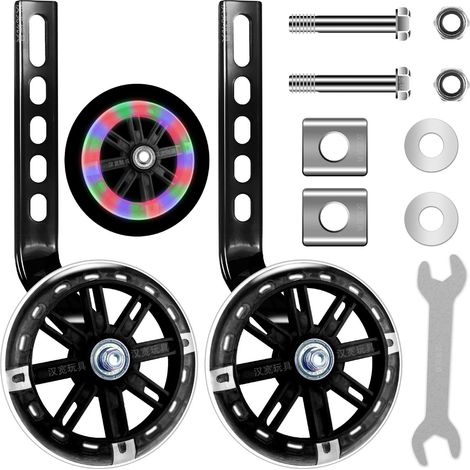 Roulettes stabilisatrices pour vélo enfant compatibles avec roues de 12 à 20 pouces avec éclairage LED couleur noire (1/5)