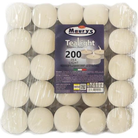 SET 400 CANDELE TEA LIGHT BIANCHE CON BASE IN METALLO – IDEALI PER PORTACANDELE, DECORAZIONI ED EVENTI (1/2)
