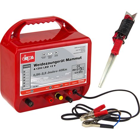 Dema – Electrificateur de clôture 12V 2,5 Joules – Circuit pulsé 10000V – Longueur de clôture 40 km – Régulateur de charge intégré