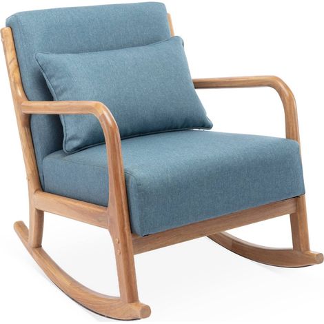 Scandi-style wooden rocking chair with cushion, Lorens, Blue, 65x80x81.5 cm (1/5)