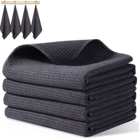 Set mit 4 supersaugfähigen Mikrofaser-Küchentüchern, perfekt zum Reinigen und Abwaschen von Geschirr, gewebtes Design (1/3)