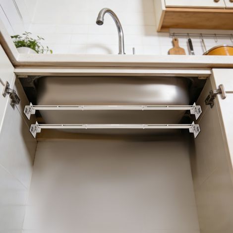 Supports d'évier encastrables en acier inoxydable avec 4 kits anti-bombement pour évier de cuisine encastrable robuste (91-130 cm) (1/5)