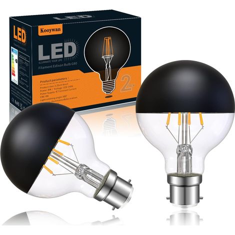 B22 6W Lampe à filament LED à noir tête miroitée globe lampe 2pcs (1/5)