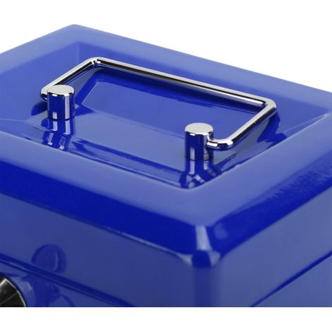 Tragbarer Tresor, 15 cm, mit Schlüsselschloss, blau, für Zuhause oder Büro. (1/5)