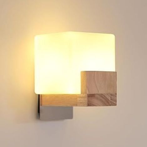 Applique murale moderna in legno e vetro, design quadrato creativo per interni – Illuminazione decorativa per camera da letto, soggiorno, corridoio e scale – Compatibile con lampadina G9 (1 pezzo)