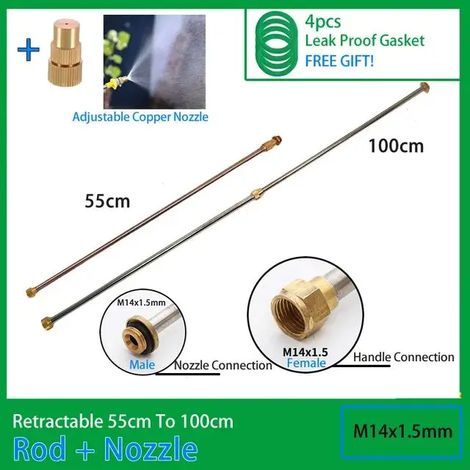 (A1CO) Lance de pulvérisation télescopique en acier inoxydable 0,5-1 m avec joint en cuivre pour pulvérisateur électrique manuel - Accessoires de pulvérisation pour jardin extérieur (1/5)