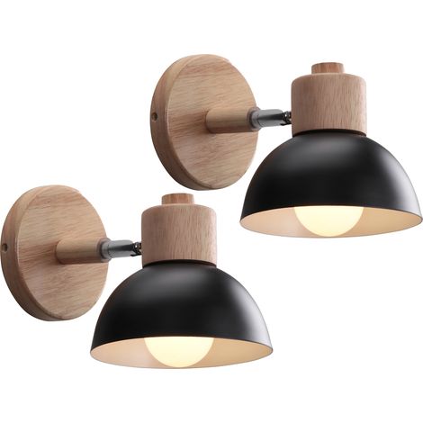 2X Aplique De Pared Retro Ø15CM (Negro) Apliques De Pared Moderna Nórdica Metal De Madera Aplique De Pared Vintage E27