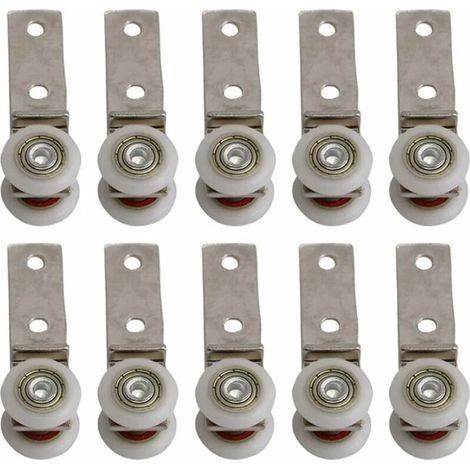 10er Pack 1,9 cm Metallrohrbogen Lager Block Riemenscheibe mit zwei Kunststoffrädern für Schiebetür Fenster Schrank