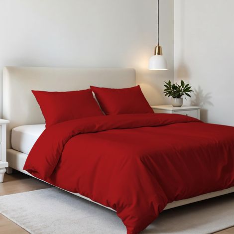 Parure de lit Double en Microfibre, Housse de Couette - 250 x 200 cm avec Rabat et taies d'oreiller, Rouge, lit Double (1/5)