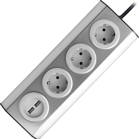 ORNO FS-4(GS) - Presa angolare a 3 prese con 2 porte USB, montaggio a 45°, ideale per cucina, ufficio e piano di lavoro, 3680 W 16 A (3 scomparti + cavo + 2 porte USB)