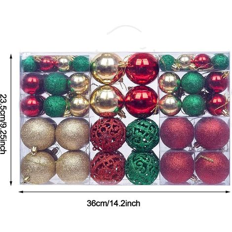 100pcs Christmas Ball Ornaments, Shatterproof Christmas Ornaments Set with Hand-held Gift Package for Xmas Tree Red Green and Gold (1/5)