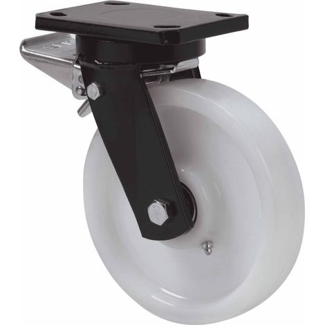 rueda giratora placa freno 10hlbfd150-ft nylon blanco extrafuerte eje liso