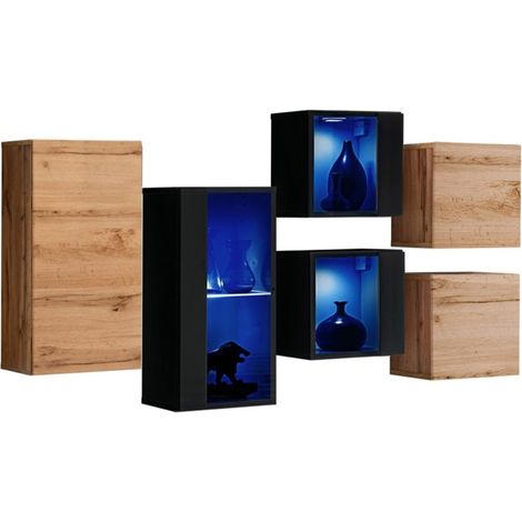 Möbelset für Wohnzimmer SWITCH SBIV – Eiche und Schwarz – Integrierte LED – Modernes Design