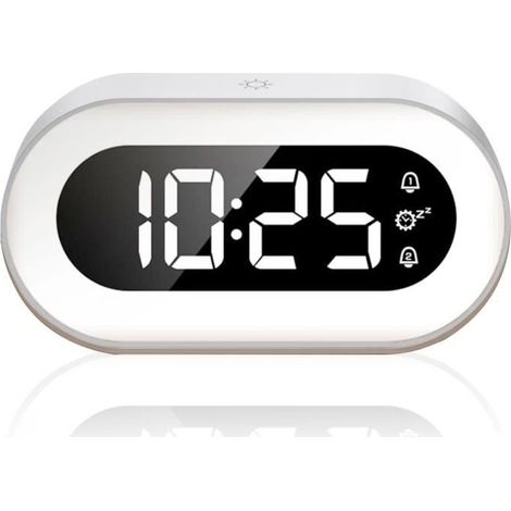 (Blanc)Réveil numérique pour enfants, Réveil lumineux,18 sonneries, sans tic-tac,pour chambre à coucher,chambre d'enfant, Blanc (1/4)
