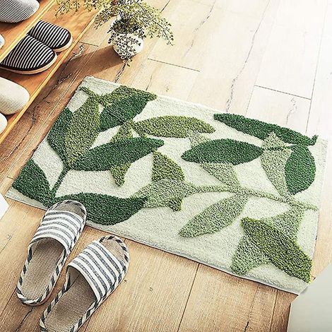 50x80 Cm, Feuille Vert , Tapis De Bain Absorbant Antidrapant Poils Longs En Microfibre Extra Doux Tapis Salle De Bain Lavable En Machine Pour Bai (1/5)