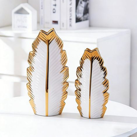 Vases en céramique Lot de 2, Bohémien, Minimaliste Moderne décoratif,pour la décoration intérieure, la Table Basse, Les Mariages, Les Restaurants, Les décorations de Bureau et d’entrée (Blanc et Or) (1/5)