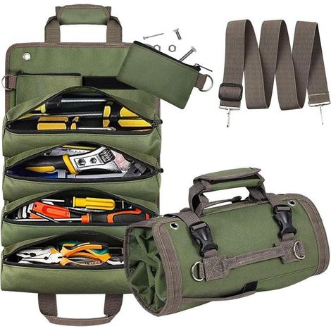 Trousse a Outils,Trousse Outils Enroulable,Sacoche Outil with 2 Removable Pockets,Multi Purpose Sac With Strap,Idéal pour les électriciens et les Plombiers (1/5)