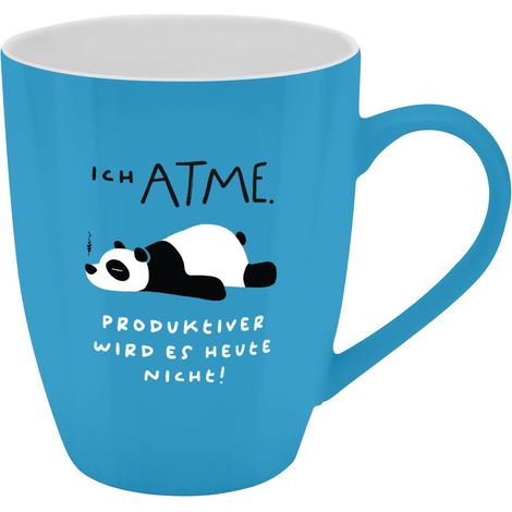 Tasse avec motif « Ich atme » Tasse avec inscription en allemand New Bone China en porcelaine, 35 cl, avec boîte cadeau Cadeau amusant pour anniversaire (1/5)