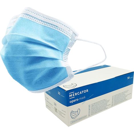 Masque de protection chirurgical bleu type IIR – 3 couches – 50 pièces – Élastiques pour maintien sécurisé – Protection contre bactéries et micro-organismes (1/2)