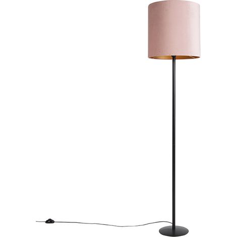 QAZQA Floor Lamp Black with Velvet Lampshade Pink with Gold 40 cm