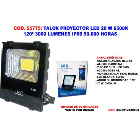 talox proyector foco led 20w 6500k 120º 3000 lumen ip66 50.000 h