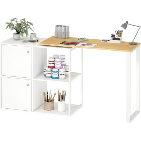 Bureau d'angle Kerven modulable 360° avec rangement blanc (1/5)