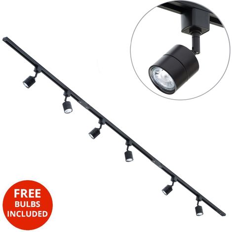 Litecraft 3 Metre Kitchen Track Light With 6 Soho Fixture & LED Bulbs - Black (1/4)