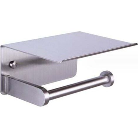 Toilettenpapierhalter, Wandmontierter Toilettenpapierhalter mit Ablagefach, selbstklebend, Aluminium (Silber)