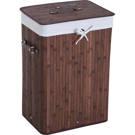 Cesto de ropa con tapa plegable 72 L bambú marrón oscuro 40 x 30 x 60 cm (1/5)