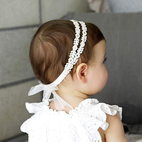 Doppeltes elastisches Spitzenhaarband mit Blume und weicher Schleife für Babys und Mädchen – Haaraccessoires für Mädchen (1/5)