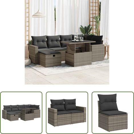 vidaXL Canapé extérieur - Salon de jardin avec coussins 7 pcs gris résine tressée (1/5)