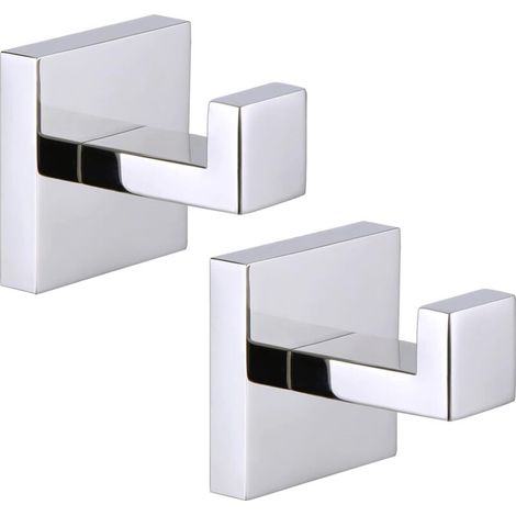 Lot de 2 crochets carrés en métal pour serviette de salle de bain, porte-peignoirs, crochets muraux en acier inoxydable très résistants à visser pour chambre à coucher ou cuisine