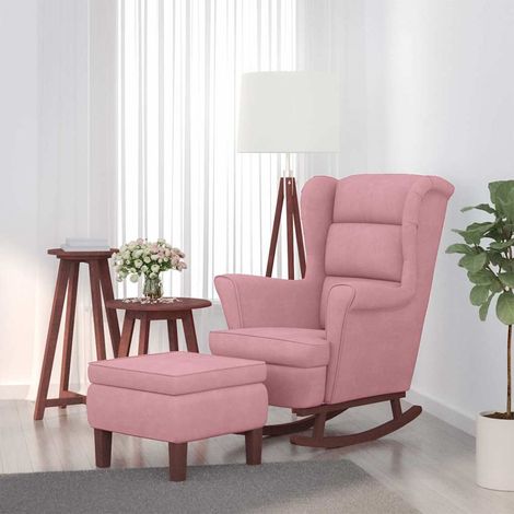 Chaise à bascule Fauteuil berçant - Chaise de salon avec pieds en bois et tabouret Rose Velours BonneVie-60420 (1/5)