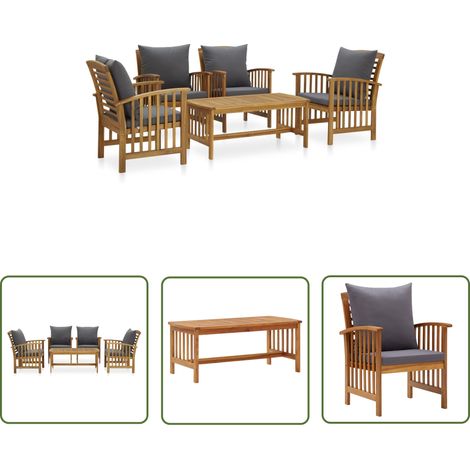 The Living Store Salon de jardin 5 pcs avec coussins Bois d'acacia solide - Salon De Jardin - Mobilier De Jardin - Ensemble De Salon - Chaises De Jardin - Table Basse (1/5)
