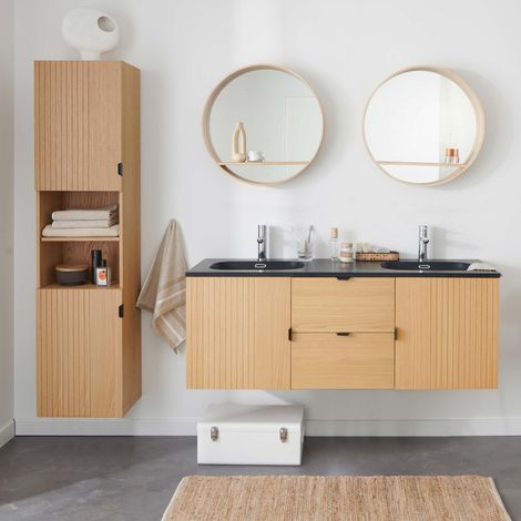 Mobile sosp. 140cm rovere, rubinetti, specchi e colonna STUDIO