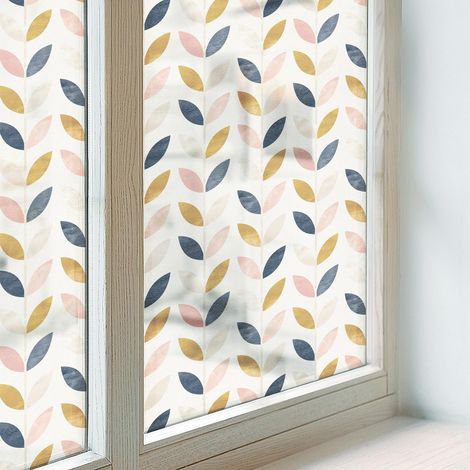 Fensterfolie 100x116 cm Sichtschutz Fenster Selbstklebend PVC Milchglas Dekorativ Dekorfolie Blickdicht Folie für Zuhause Schlafzimmer Blättermuster