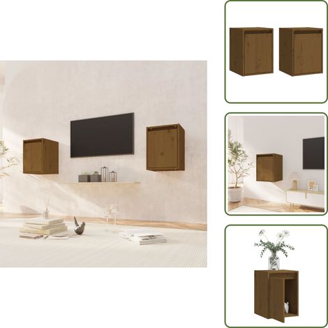 The Living Store Pensili 2 pz Marrone ambra 30x30x40cm in Legno Massello di Pino - Mobile tv