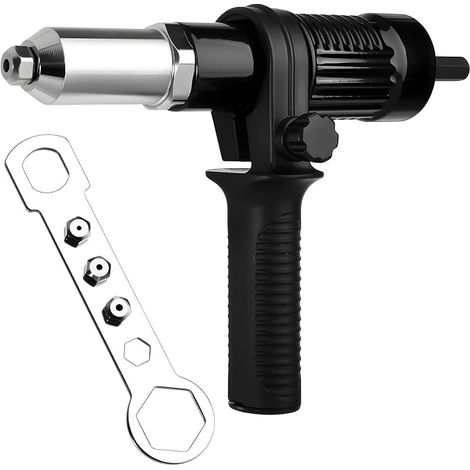 Electric Riveter Adapter for Drill - Pop Rivet Kit with 4 Heads 0.1/0.1/0.2/0.6 cm - Rivet Insert Tool for Cordless Screwdriver - Ergonomic Handle (1/5)