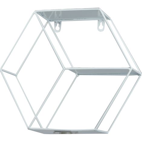 Étagère murale hexagonale en fer forgé blanc pour salon, chambre ou bureau - Décoration moderne (1/5)