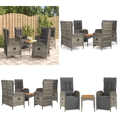 Ensemble à manger de jardin 5 pcs coussins gris résine tressée - Banc de jardin - Ensemble de salle à manger (1/5)