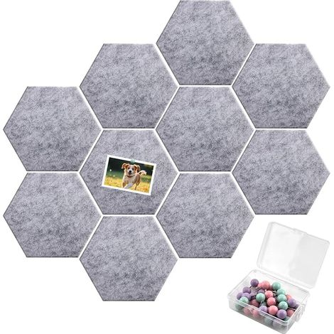 Cork Memo Boards Hexagon Stickers + 40 Push Pins for Photos, Memos and Living Room Decoration (10 Pack) (1/5)