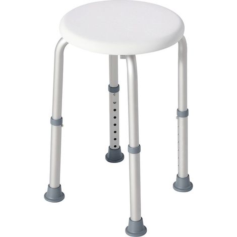 Höhenverstellbarer Duschhocker, ergonomischer Duschsitz, rutschfeste Füße, max. Belastbarkeit 136 kg, Aluminium, HDPE, weiß (1/5)