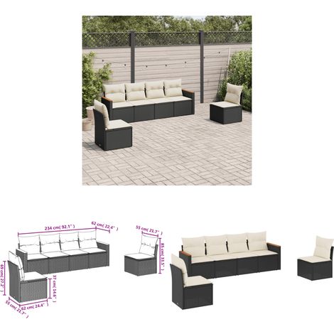 Salon de jardin 6 pcs avec coussins noir résine tressée - Ensemble Salon De Jardin - Salon De Jardin Extérieur - Meuble De Jardin - Mobilier De Jardin - Résine Tressée - Home & Living (1/3)