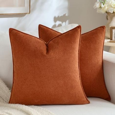 Lot de 2 Housses de Coussin 50 x 50 cm Caramel Chenille au décor Moderne Design uni et Neutre avec Bordure Design Unique Convient pour la Chambre à Coucher, Le Salon, Le canapé, Le lit et (1/5)