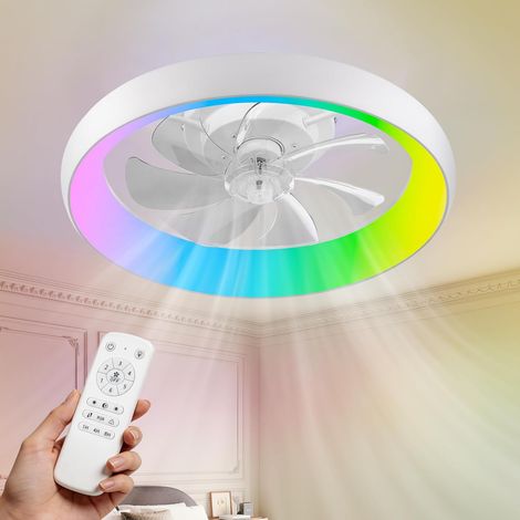Ventilateur de Plafond Sans Pales avec Éclairage RGB, 50cm Plafonnier Ventilateur de Sécurité, Silencieux, 6 Vitesses, Variable, Mode Été/Hiver pour Chambre d'enfant Salon (1/5)