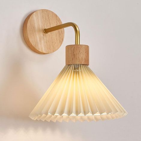 Applique Murale à Jupe plissée, Applique Murale en Bois avec Abat-Jour en Tissu, Applique de Chevet, Applique Murale Style médiéval, luminaire E27, Applique Murale rétro Industrielle (1/5)
